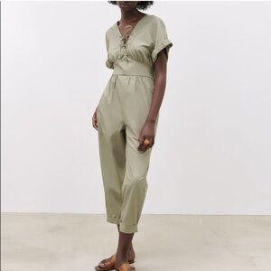 Zara Olive Green Short Sleeve Jumpsuit